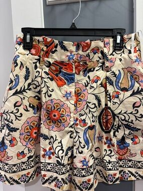 Cara Cara Cream Floral Print Bermuda Shorts with Multicolor Accents